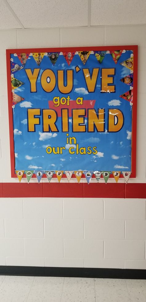 Pixar Themed Classroom, Toy Story Classroom Theme Bulletin Board, Disney Hallway Decorations, Toy Story Door Decorations Classroom, Toy Story Bulletin Board Ideas, Toy Story Door Decorations, Toy Story Classroom Door, Disney Theme Classroom Ideas, Story Classroom Theme