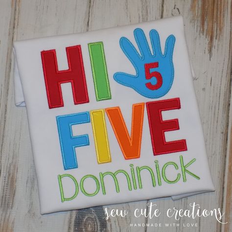 Hi Five Party Ideas, Hi Five Birthday Party Decorations, Hi Five Birthday, Hi Five Birthday Shirt, High Five Meme, Hi Five, Personalized Shirts, 5th Birthday, Birthday Outfit