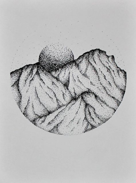 Pointillism Mountains, Stippling Portraits, Dot Art Drawing, Drawing Of Mountains, Pointilism Art, Gunung Everest, Pointillism Drawing, Dot Drawing, Point Drawing