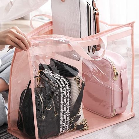 CINPIUK Handbag Dust Bags Clear Purse Storage Organizer for Closet Small to Extra Large Handbags Dust Free Bags Hanging Zipper Storage Bag with Hooks, (Pink, 4 Sizes-8PCS) Diy Bag Organizer, Diy Bag Organiser, Organizer For Closet, Purse Storage, Zipper Storage, Clear Purses, Closet Systems, Handbag Storage, Camera Bags