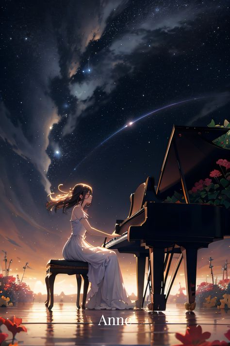 Girl Playing Piano Drawing, Playing Piano Illustration, Playing Piano Drawing, Gothic Poses, Anime Piano, Girl Playing Piano, Piano Wallpaper, Piano Girl, Fantasy Music