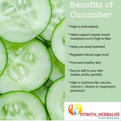 Eat Cucumbers! 7 Health Benefits of Eating Cucumber  It's High in Nutrients. Cucumbers are low in calories but high in many important vitamins and minerals. ...  It Contains Antioxidants. ...  It Promotes Hydration. ...  It May Aid in Weight Loss. ...  It May Lower Blood Sugar. ...  It Could Promote Regularity. ...  Easy to Add to Your Diet. #cucumber #salad #food #tomato #tomatoes #healthyfood #foodporn #foodie #vegan #avocado #yummy #healthylifestyle #foodphotography #instafood #delicious Benefits Of Eating Cucumbers, Spiritual Fast, Health Fruits, Benefits Of Cucumber, What Is English, Cucumber And Tomato, Important Vitamins, Cucumber Benefits, How To Help Nausea