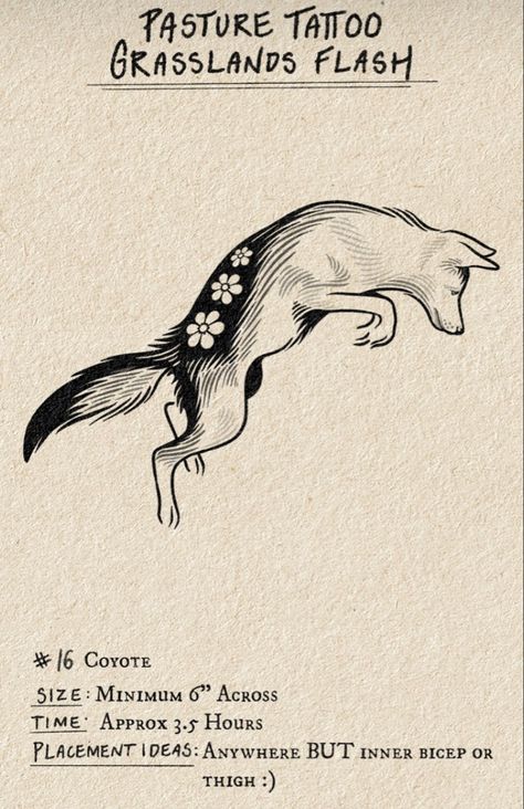 Vintage Coyote Illustration, Coyote Tattoo Women, Coyote Tattoo Traditional, Pasture Tattoo, Coyote Illustration, Coyote Drawing, Coyote Tattoo, Goat Tattoo, Bev Doolittle