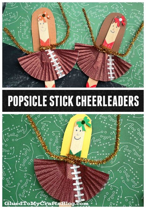 #gluedtomycrafts Popsicle Stick Cheerleader Puppet – Kid Craft Cheer Camp Crafts For Kids, Cheer Camp Crafts, Cheer Crafts For Kids, Cheerleader Crafts, Cheerleader Ideas, Peewee Cheer, Cheerleading Crafts, Cheer Crafts, Cheerleading Camp