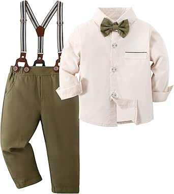 ZOEREA Toddler Baby Boy Suit Clothes Gentleman Wedding Outfits Long Sleeve Dress Shirt + Suspender Pants + Bowtie 1-5T Toddler Boy Wedding Guest Outfit, Boys Holiday Outfits, Boy Clothes Style, Boys Church Outfit, Toddler Boy Dress Clothes, Fall Birthday Outfit, Clothes Fancy, Birthday Boy Outfit, Gentleman Suit