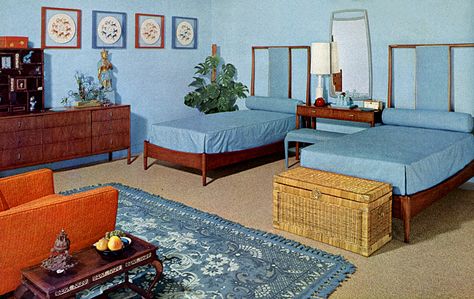 Bedroom (1962) | Flickr - Photo Sharing! 1960s Bedroom, 60s Bedroom, Vintage Bedrooms, 50s Theme, 1960s Kitchen, Retro Bedroom, 70s Interior, Mid Century Bedroom, Retro Interior Design