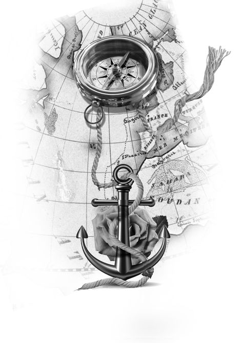 Bússola Flecha Mapa E âncora 461 Map Tattoo Design, Anker Tattoo Design, Rope Tattoo, Nautical Tattoo Sleeve, Anchor With Rope, Map Tattoo, Anchor Tattoo Design, Anker Tattoo, Compass Tattoo Design