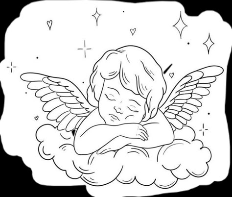 Sleeping Tattoo, Angle Tattoo, Angel Coloring Pages, Angel Clouds, Sleeping Angel, Mom Tattoo Designs, Cloud Tattoo, Cloud Drawing, 1 Tattoo