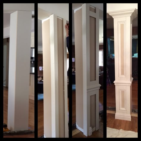 Do it yourself columns to divide living room and dining room areas Living Room And Dining Room, Home Upgrades, Basement Remodeling, Wainscoting, Diy Home Improvement, Do It Yourself, Moldings And Trim, Home Renovation, A House