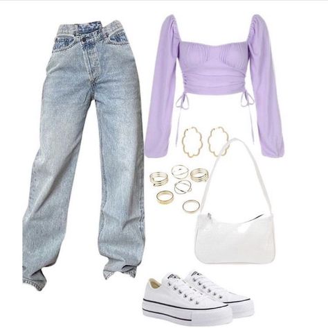 cfa5301358b9fcbe7aa45b1ceea088c6desc54900832ri Purple And White Outfit Aesthetic, Basic Girl Outfit, Purple Outfit, Casual Outfit Inspiration, Purple Outfits, Trendy Outfits For Teens, Wardrobe Tips, Outfits Chic, Nice Style