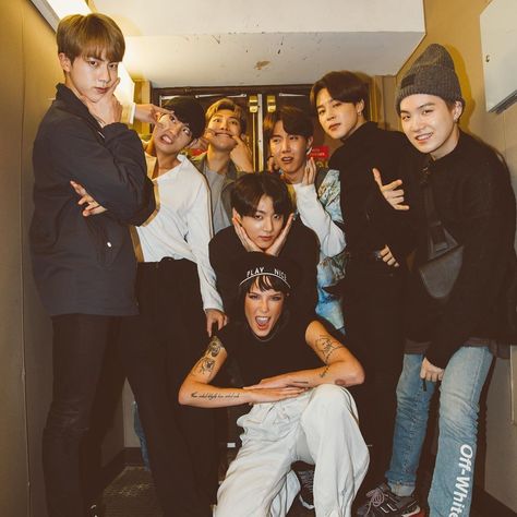 Just a bunch of @BTS_twt photos to get you through the day #BTS #BTSARMY #Halsey #JUNGKOOK #JIMIN #RM #SUGA #JIN #JHOPE #V⁣ Bts With Halsey, Skz Photos, Park Jimim, V Bts Wallpaper, Bts Group Photos, Jin Bts, Bulletproof Boy Scouts, Bts Group, About Bts