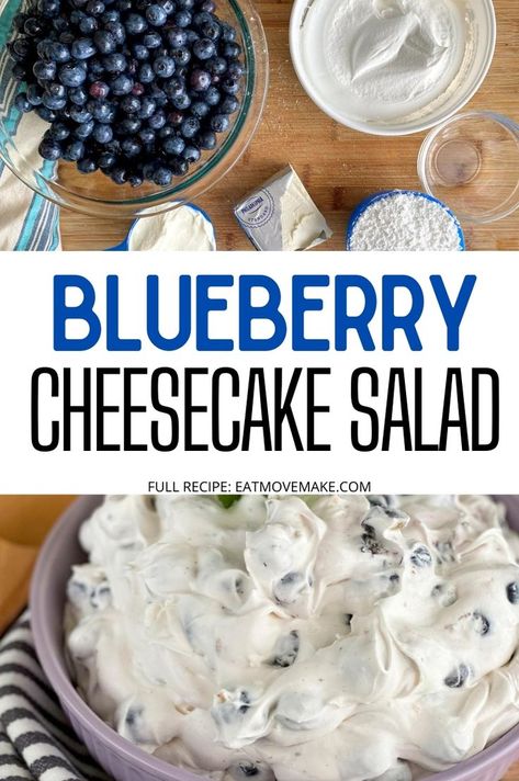 Cranberry Blueberry Salad, Sweet Salads For Parties, Blueberry Cheesecake Fluff, Sweet Salad Recipes, Desserts With Blueberries, Blueberry Fluff Salad, Creamy Fruit Salad Recipe, Blueberry Fluff, Salad Blueberry