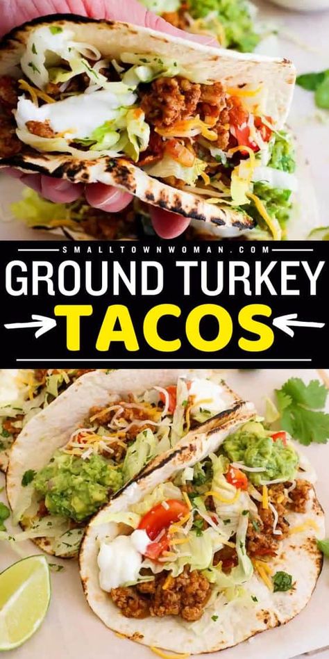 Looking for busy weeknight dinners? This turkey taco recipe is a quick and easy meal for tonight! In just 30 minutes, you can enjoy the BEST Ground Turkey Tacos that are healthy and delicious! Turkey Burritos, Ground Turkey Taco Recipes, Turkey Tacos Recipes, Taco Recipes Mexican, Street Taco Recipe, Healthy Taco Recipes, Ground Turkey Tacos, Healthy Ground Turkey, Turkey Taco