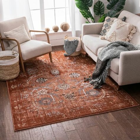 Bungalow Rose Aya Distressed Medallion Floral Blue Area Rug & Reviews | Wayfair Copper Rug, Affordable Area Rugs, Persian Vintage, Big Rugs, Well Woven, Shiraz, Persian Area Rugs, Boho Living Room, Vintage Modern