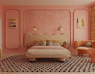 Cheerful Bedroom, Post Modern Bedroom, Singapore Apartment, Funky Bedroom, Pink Interior, Eclectic Interior, Headboards, Dream Bedroom, Interior Design Trends