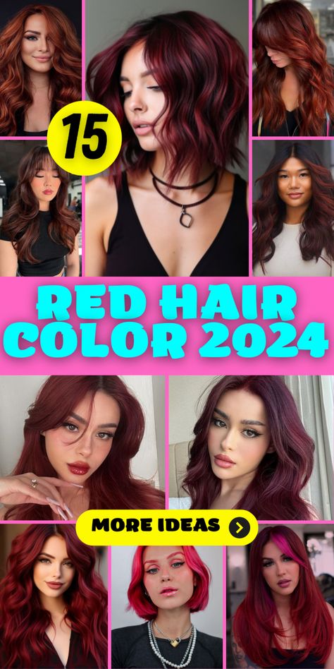 Explore 2024's Trending Red Hair Colors: Ruby, Copper & Burgundy Shades Trending Red Hair, Red Hair Color Trends, Short Wavy Bobs, Beautiful Red Hair Color, Ruby Red Hair, Bobs With Bangs, Red Hair With Bangs, Burgundy Shades, Red Hair Trends