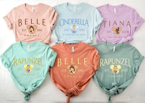 Colorful Disney Shirts, Princess Shirts For Disney, Preppy Disney Shirts, Womens Disney Clothes, Ariel Disney Shirt, Disney Trips Outfits, Custom Toy Story Shirts, Princess Outfits For Disney World, Women’s Disney Shirts