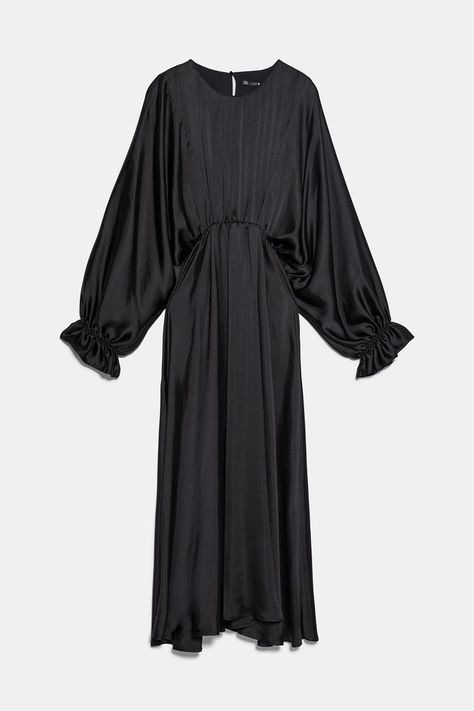 Zara Voluminous Satin Effect Dress Zara Pleated Dress, Zara Long Dress, Plaid Bodycon Dress, Long Dresses Casual Maxi, Black Knee Length Dress, Leather Midi Dress, Zara Black Dress, Eve Outfit, Long Dress Casual