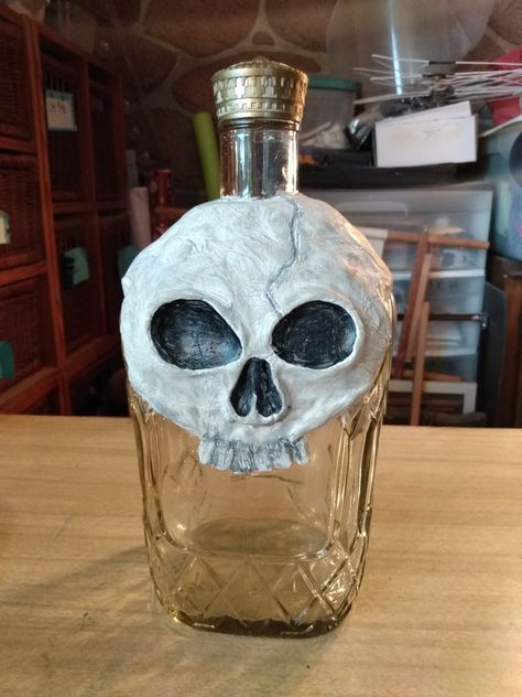 Handcrafted clay skull on crown royal bottle Crown Bottles, Clay Skull, Crown Royal Bottle, Skull Bottle, Crown Bottle, Bottle Diy, Bottle Craft, Wine Bottle Diy Crafts, Wine Bottle Diy