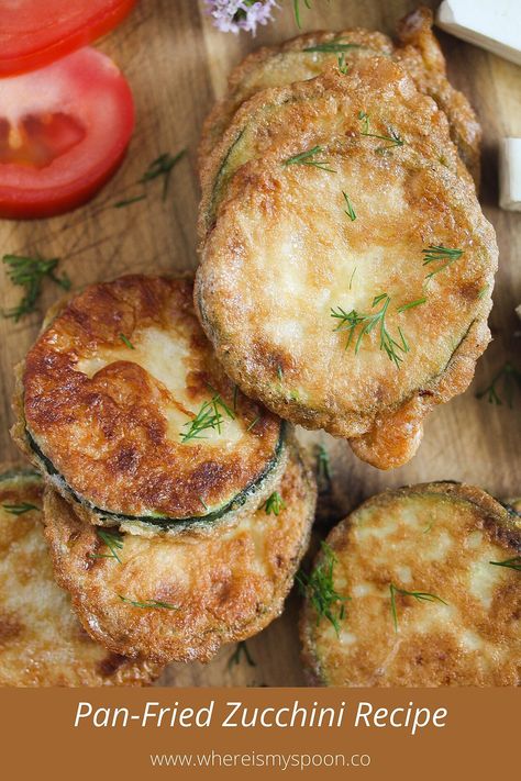 Easy Fried Zucchini, Battered Zucchini, Vegetarian Zucchini Recipes, Fried Zucchini Recipe, Pan Fried Zucchini, Fried Zucchini Recipes, Zucchini Rice, Garlic Butter Mushrooms, Easy Zucchini Recipes