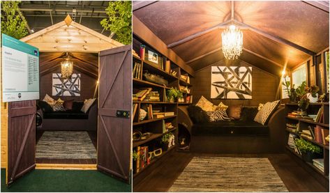 Cosy Shed Interiors, Shed Library, Reading Snug, Trailer House Remodel, She Shed Interior, Conservatory Ideas, Cosy Reading, Shed Office, Property Renovation