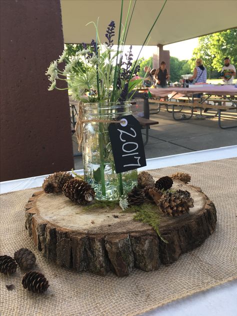 Woodsy/Rustic graduation party Boys High School Graduation Party, Boys Graduation Party, Rustic Graduation Party, Backyard Graduation Party, Outdoor Graduation Parties, Outdoor Graduation, Senior Graduation Party, Boy Graduation, Graduation Party High