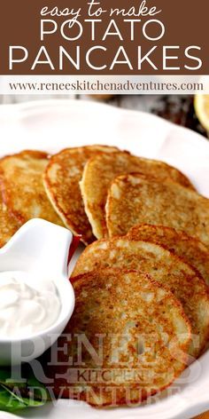 Easy Potato Pancakes by Renee's Kitchen Adventures is a recipe for Polish Style potato pancakes with a super easy shortcut method of preparation. Delicious as a meatless main dish or a side dish. #RKArecipes Polish Potato Pancakes, Potato Pancakes Easy, Potato Cakes Recipe, Potatoe Pancake Recipe, Polish Style, Easy Potato Recipes, Pancake Recipe Easy, Meatless Main Dishes, Potato Recipes Side Dishes