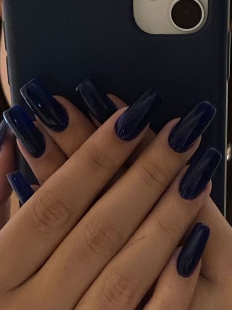 Dark Square Acrylic Nails, Dark Blue Nails Coffin, Nails Dark Blue, Nails Navy, College Nails, Dark Blue Nails, Navy Nails, Navy Blue Nails, Long Square Nails