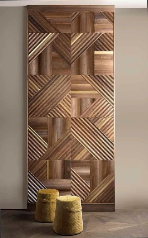 Walnut boiserie TRIBECA 3D by Arte Brotto_6 Wooden Walls Living Room, Room Decor Ideas Diy, Interior Design Per La Casa, Wall Panel Design, Wood Cladding, Room Deco, Decor Ideas Diy, Indie Room, Wall Decor Design