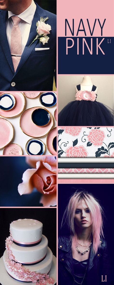 navy | pink ღ Lu's Inspiration Pink Navy Aesthetic, Navy And Pink Palette, Navy Blue And Pink Kitchen, Navy Blue And Pink Aesthetic, Navy Blue And Pink Outfit, House Interior Colour, Flora Bedroom, Curly Salon, Interior Colour Schemes