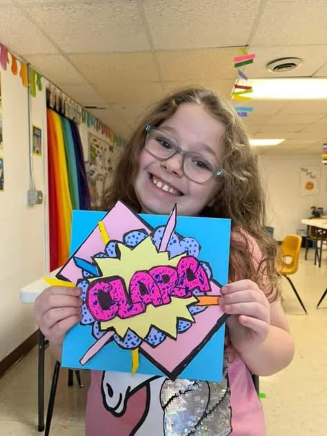 90s Themed Art Projects, Name Art Projects For First Grade, Name Pop Art, Stranger Things Art Projects, Elementary Art Name Projects, Meet The Art Teacher, Name Art Projects High School, Name Art Projects For Kids, Name Art For Kids