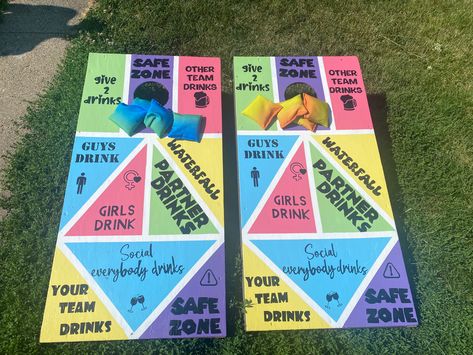 Corn Hole Drink Holder, Cornhole Board Ideas Design, Drinking Game Cornhole Board, Cornhole Drinking Boards, Custom Painted Cornhole Boards, Cornhole Boards Designs Drinking Game, Corn Hole Drinking Game, Painted Corn Hole Boards Ideas, Bean Bag Toss Board Design