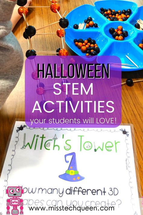 Halloween Stem Activities For 1st Grade, Halloween Ideas For Elementary School, Grade 3 Halloween Activities, Halloween Themed Stem Activities, 3rd Grade Halloween Stem Activities, Preschool Halloween Stem Activities, Halloween For Students, Stem Halloween Activities Elementary, Stem Spider Web Challenge