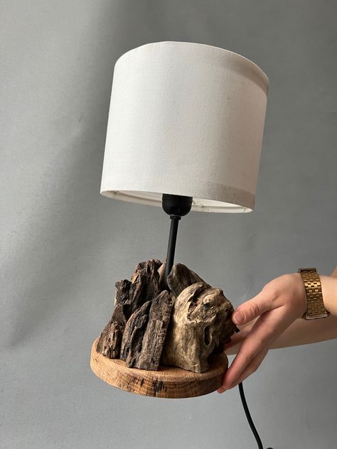 Home Office Lamp, Home Office Lamps, Old Wood Table, Wood Desk Lamp, Home Lamp, Table Lamp Bedroom, Driftwood Lamp, Rustic Table Lamps, Decorative Lamp Shades