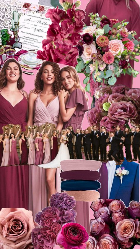 Wedding collage: mauve, blush, berry, with a touch of peach. Shades Of Mauve, Mauve Blush, Mauve Wedding, Berry, Blush, Shades