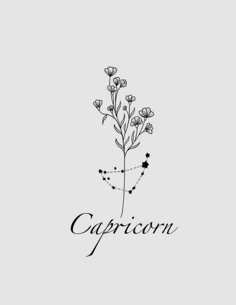 Capricorn Flower Constellation Tattoo, Capricorn Constellation Hand Tattoo, Flower Capricorn Tattoo, Capricorn Flower Tattoo Birth Month, Capricorn Ideas Tattoo, Capricorn Tattoo With Flowers, Capricorn Flower Tattoo For Women, Tattoo Ideas For Capricorn, January Capricorn Tattoo