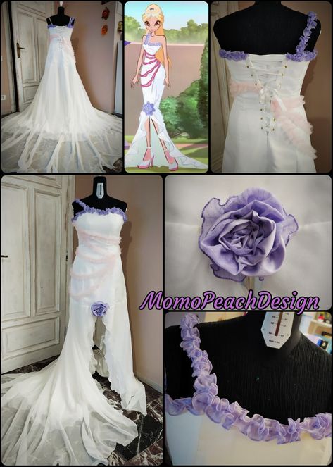 https://instagram.com/momo_peach_design?igshid=114vdvnua7bn3 Winx Club Inspired Prom Dress, Winx Dresses, Winx Club Inspired Outfits Flora, Winx Club Bloom Dress, Sailor Moon Princess Dress, Winx Cosplay, Bloom Winx Club, Barbie Dream House, Winx Club