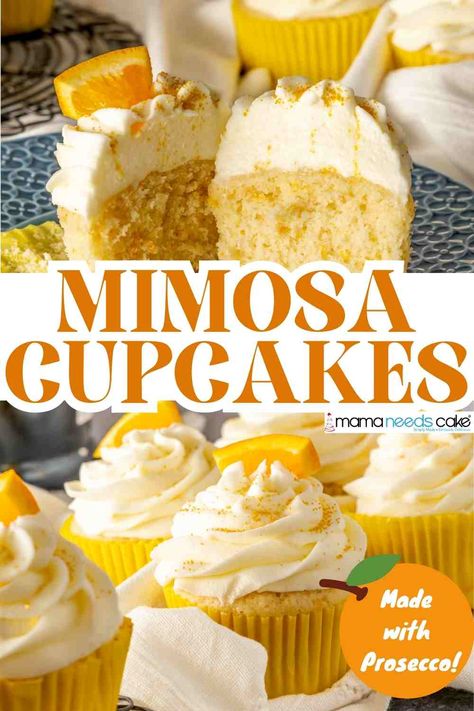 Mimosa Cupcakes, Alcohol Infused Cupcakes, Best Birthday Cake Recipe, Liquor Cake, Infused Cupcakes, Wine Cupcakes, Boozy Cupcakes, Prosecco Wine, Champagne Cupcakes