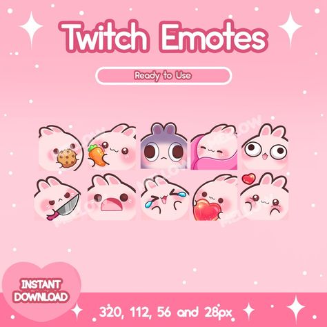 P2U 10 Pack Mochi Bunny Emotes - Mellow's Ko-fi Shop - Ko-fi ❤️ Where creators get support from fans through donations, memberships, shop sales and more! The original 'Buy Me a Coffee' Page. Twitch Emoji, Mochi Bunny, Emote Design, Animated Bunny, Heart Emote, Vtuber Assets, Emoji Drawing, Twitch Channel, Cute Rabbit