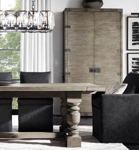 Design Inspiration: Restoration Hardware catalog favorites Light Reflection And Refraction, Reflection And Refraction, Rectangular Chandelier, Extension Dining Table, Reno Ideas, French Farmhouse, Dining Room Chandelier, Linear Chandelier, Candelabra Bulbs