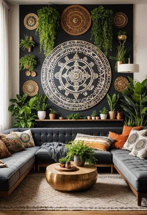 Bohemian Botanical Interior, Bohemian Luxe Interior, Living Room Designs Cozy Boho, Zen Living Room Decor, Contemporary Eclectic Living Room, Vintage Boho Living Room, Bohemian Farmhouse Living Room, Modern Boho Living Room Ideas, Cozy Bohemian Living Room