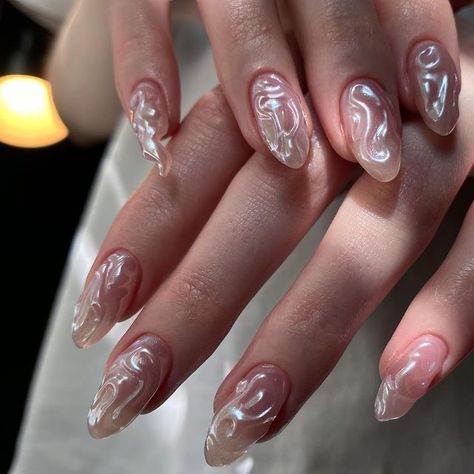 Moderate Nail Art, Korean Nails White, Structure Gel Manicure, Water Drop Nails, Texture Nails, 3d Chrome Nails, Hippie Nails, Casual Nails, Estilo Hippie