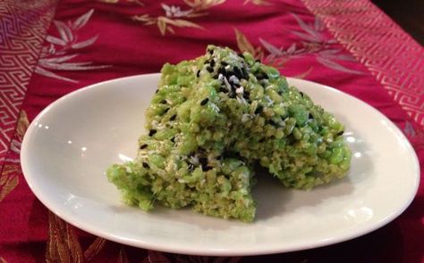 Coconut pandan Rice Krispies treats Pandan Rice Crispy Treats, Pandan Rice, Rice Krispies Treats Recipe, Rice Coconut, Rice Krispie Cereal, Rice Krispies Treats, Krispy Treats, Dinner For One, Krispies Treats