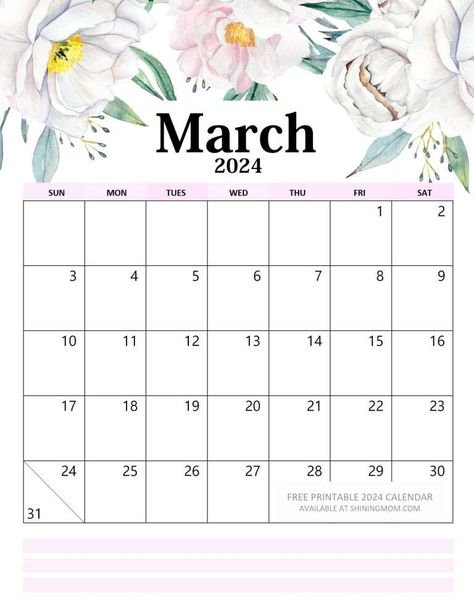 2024 Calendar Printable Free Monthly, Calander Printable, Free Planner Pages, 2024 Calendar Printable, Vertical Calendar, Free Printable Calendar Templates, Floral Calendar, Calendar Design Template, Secret Sister