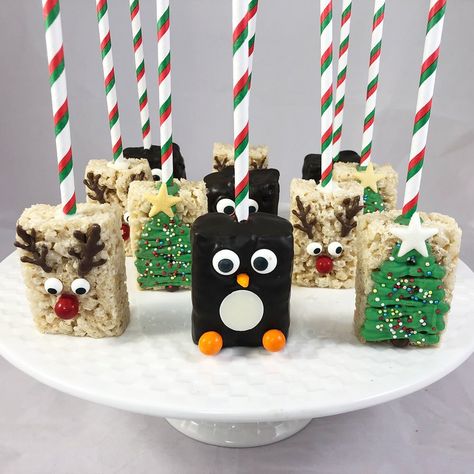 Chocolate Covered Krispie Treats, Christmas Goodies To Sell, Chocolate Covered Rice Krispie Treats Christmas, Christmas Dipped Treats, Christmas Bakesale, Christmas Treat Table, Christmas Rice Crispy Treats, Rice Crispy Treats Christmas, Creative Deserts