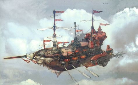 Airships (飛空艇, Hikuutei?) and other aerial means of mechanized transportation in the Final Fantasy series are the most common form of transportation. I Zeppelin Balloon, Steampunk Ship, Flying Ship, Final Fantasy Iv, Steampunk Airship, Final Fantasy Vi, Final Fantasy Ix, Final Fantasy X, Arte Cyberpunk