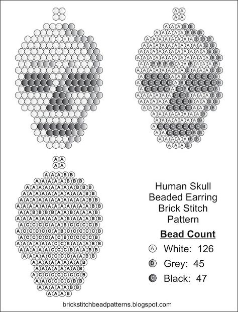 Brick Stitch Bead Patterns Journal: Human Skull Free  Brick Stitch Seed Bead Earring Halloween Pattern.  Go to brickstitchbeadpatterns.blogspot.com for more free patterns. Beading Patterns Free Earrings, Bead Brick Stitch Patterns, Brick Stitch Earrings Tutorial Free Pattern, Free Beaded Earrings Patterns, Beading Patterns Free Bracelets, Delica Beads Patterns Free, Seed Bead Art Patterns, Beading Tutorials Free, Seed Bead Crafts Diy Free Pattern