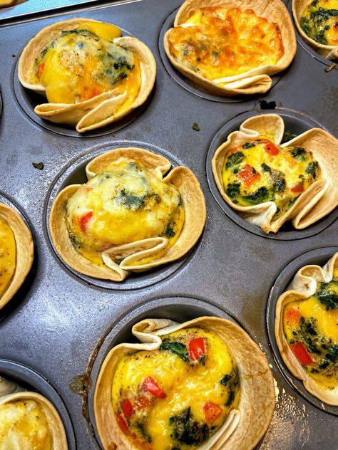 Tortilla Quiche Muffins, Frittatas In Muffin Tins, Baked Eggs In Tortilla, Egg Muffin Cups Tortilla, Tortilla Cups Muffin Tins Breakfast, Tortilla Muffin Tin Recipes, Omlet Muffins Recipes, Breakfast Burrito Bites Muffin Tin, Baked Egg Tortilla