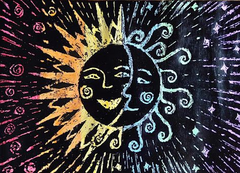 Sun And Moon Project, Scratchboard Art Easy, Scratch Paper Art Ideas, Scratch Art Ideas Easy, Rainbow Scratch Art Ideas, Scratch Art Ideas, Diy Scratch Art, Reward Ideas, Scratch Paper Art