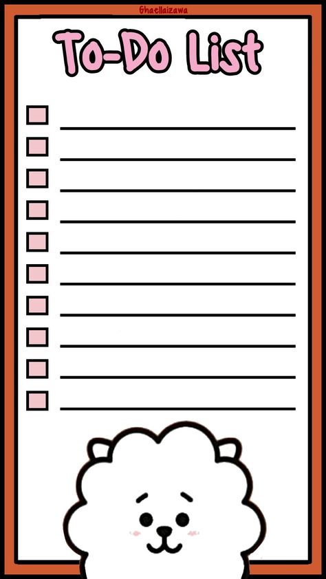 To-Do list 
RJ BT21
Kawaii Bt21 Planner, Kawaii To Do List, Cute To Do List, Notebook Paper Template, Alphabet Activities Kindergarten, Bujo Layout, Minecraft Banner Designs, Blue Butterfly Wallpaper, School Bag Essentials